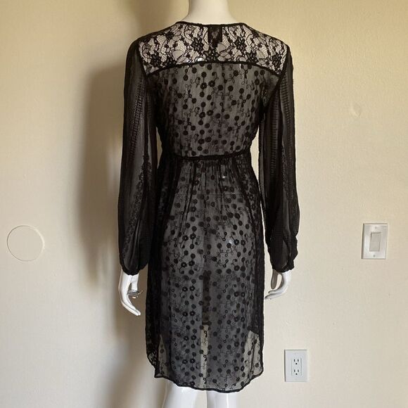 Ella Moss Black Empire Waist Lace Overlay Dress Size Small - Picture 6 of 12